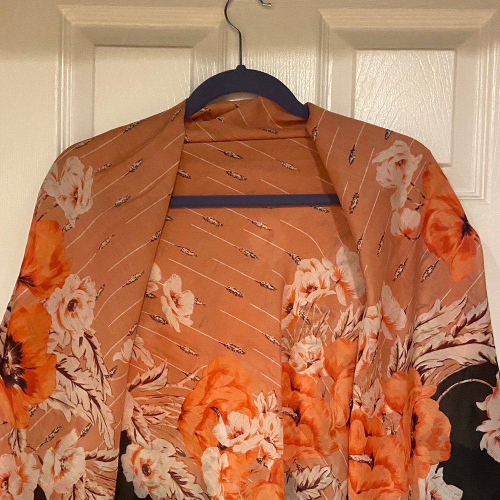 Floral Orange and Black Scarf - Picture 2 of 5